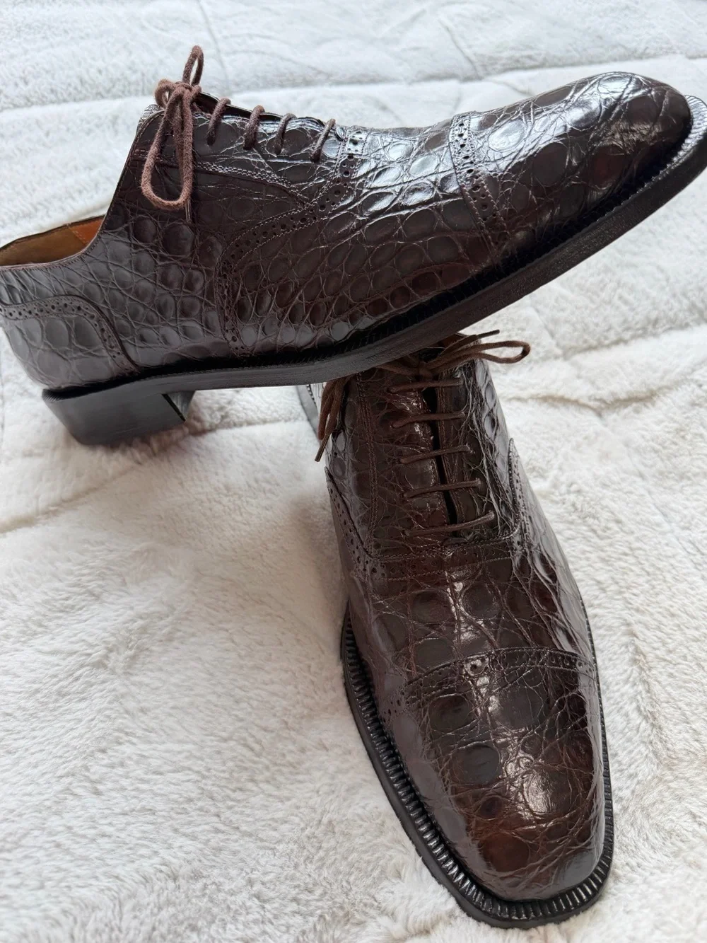 $2,300 Salvatore Ferragamo Brown Genuine Crocodile Exotic Skin Oxford Shoes 12 D